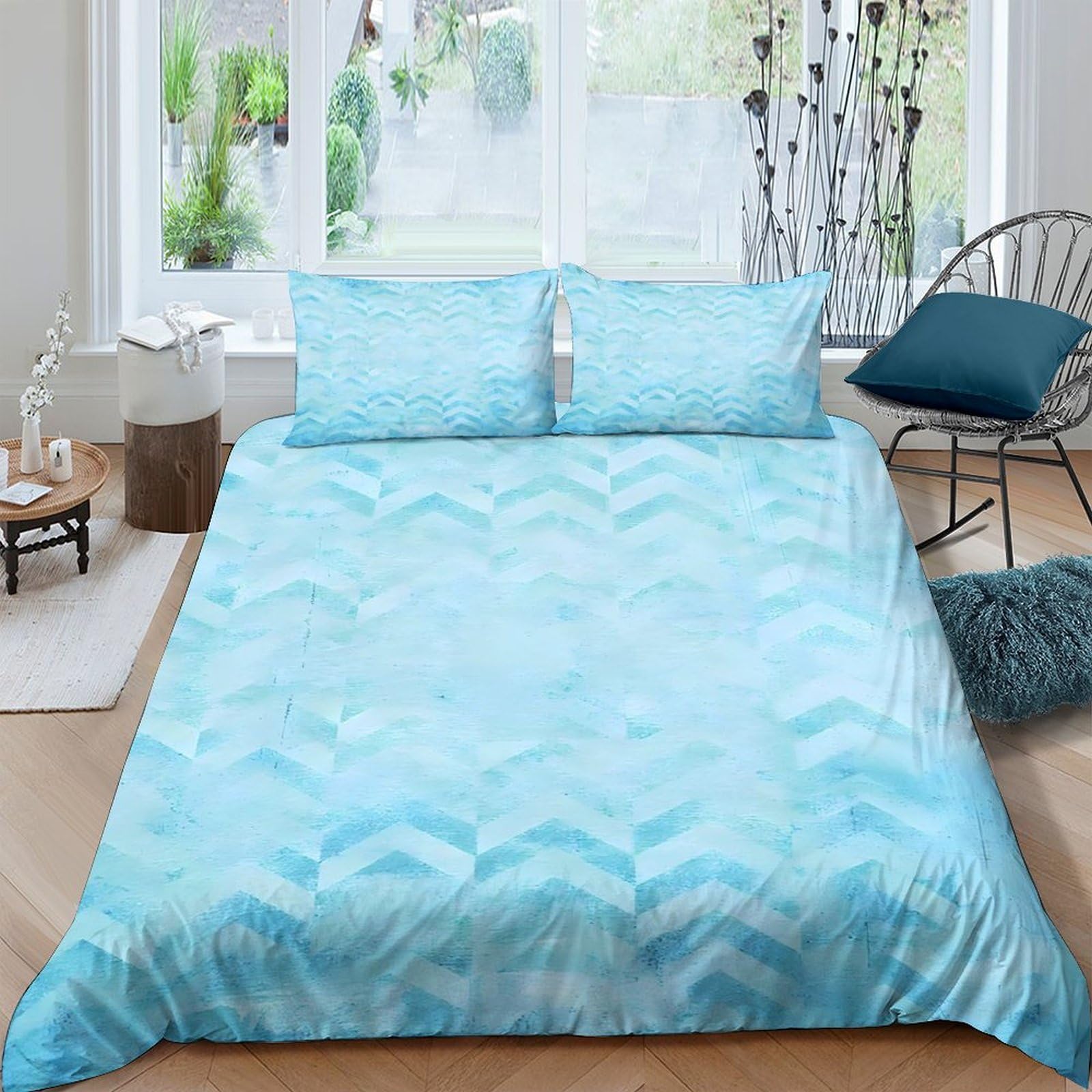 XFKLYNVCJ 3D Printed Blue chevron pattern Duvet Cover Brushed Microfiber Modern geometric Bedding Cover Lightweight Fade Resistant for Housewarming Gift New Homeowners Use Single（135x200cm）