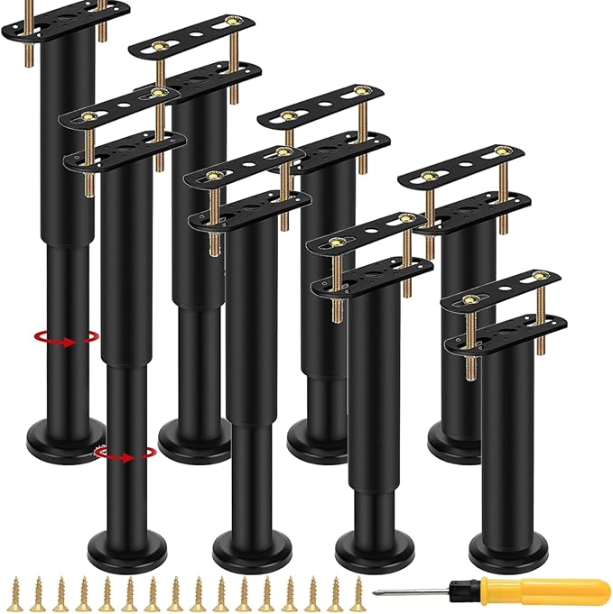 Aolawco 8 patas de muebles de metal negro, 12-18 cm de altura ajustable, patas de muebles de metal, patas de cama, patas de mesa, robustas, patas ajustables para muebles, cama, armario, escritorio,