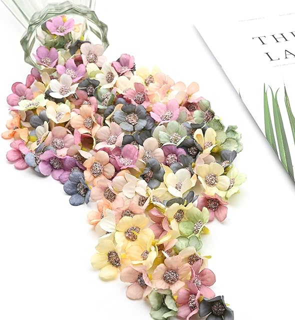 XunHe 100Pcs Artificial Daisy Flower Heads, Fake Mini Silk Flowers Head 2cm for DIY Wedding Party Home Garden Decoration Wreath Craft Bridal Hair Clips Headband Making (No Bottle)