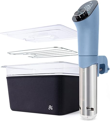 Greater Goods Pro Sous Vide Kit - Una olla de cocción Sous Vide de 1100 vatios, potente y precisa y recipiente de plástico de primera calidad con