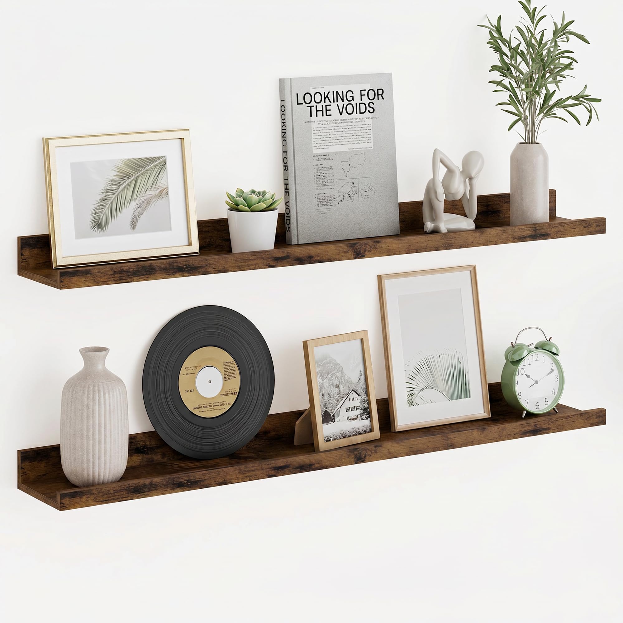 Floating Shelves set of 2, 80cm Wall Shelves, Brown Shelves for Photo Frames Picture Books, Wooden Shelves for Wall Mount, Floating Shelf for Kitchen Bedroom Living Room Bathroom Nursery, Wall Décor