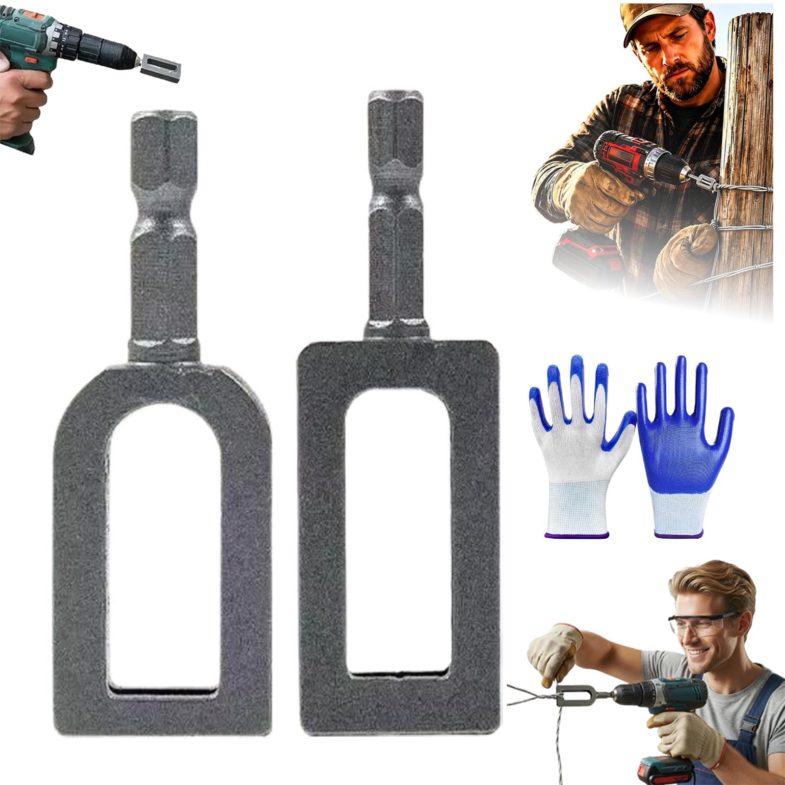 2 Pcs Electric Drill Wire Twisting Tool, Heavy Duty Wire Twister Tool for Drill with 1/4 Inch Hex Shank, Steel Wir-e Nut Twister & Knotter for Fence, Reba-r Tying, Construction Cable Management