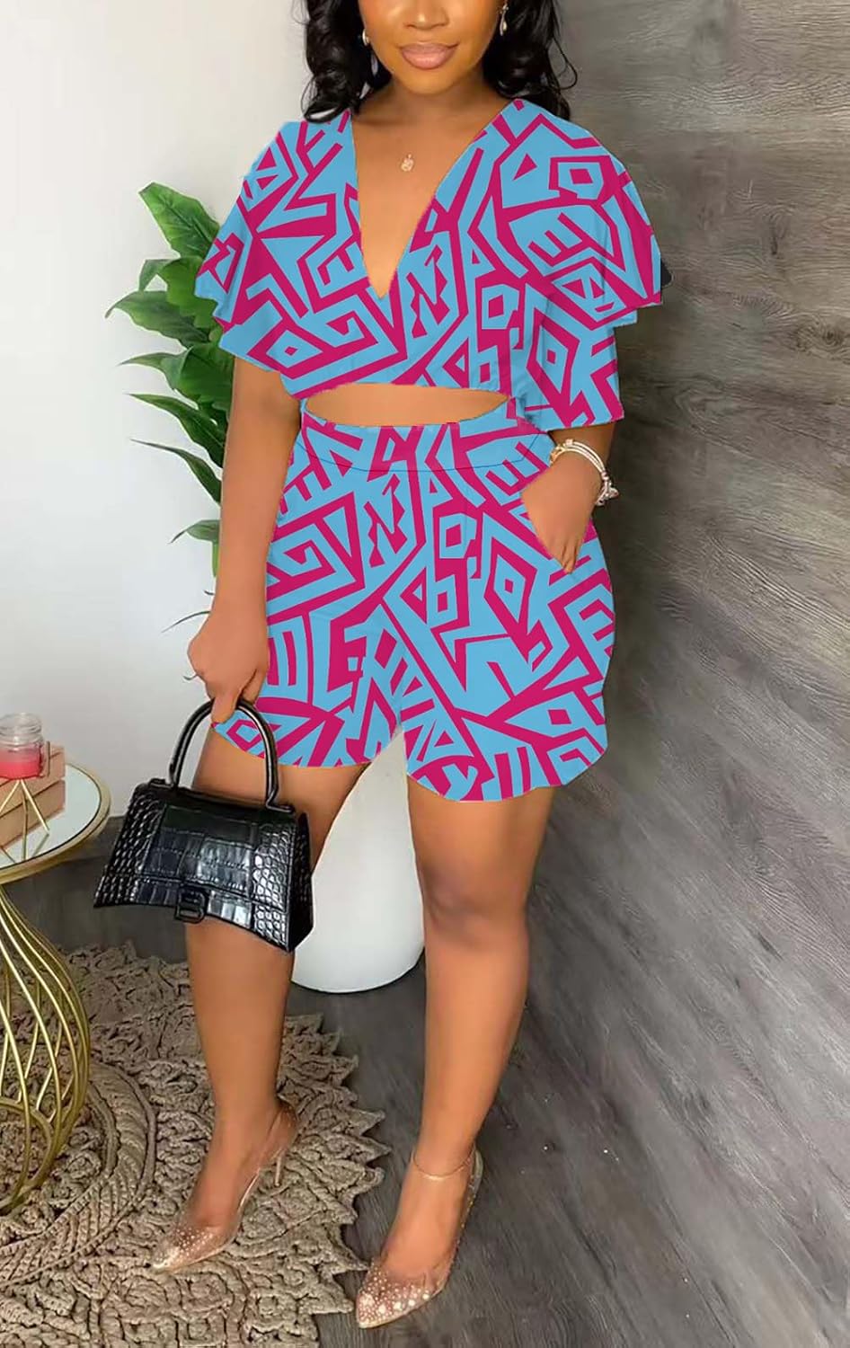 Fooullaide Womens Summer 2 Piece Outfit Set Crop Top Butterfly Sleeve Short Set Sexy Beach Vacation 2pc Sets - Image 3