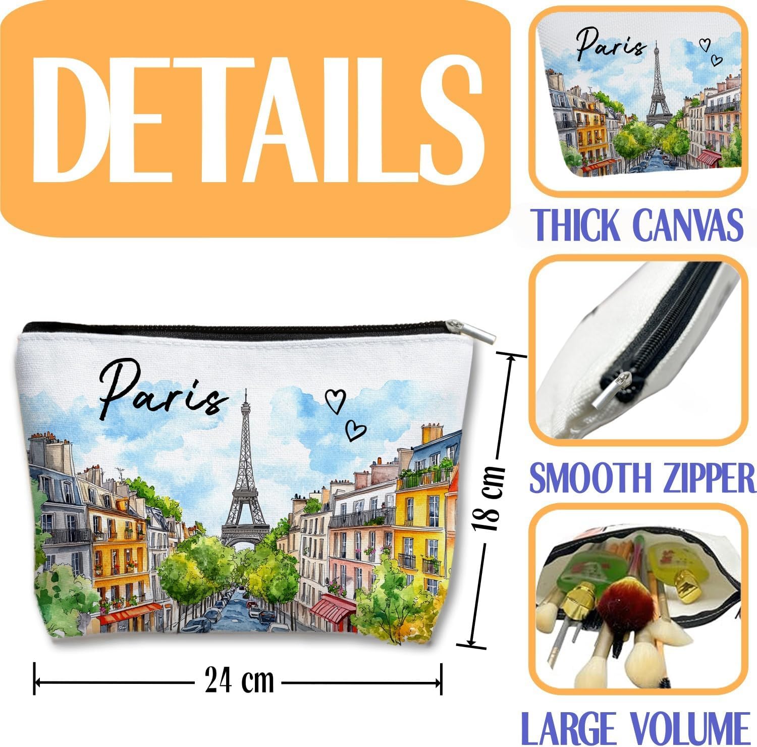 Paris Travel Souvenir Gifts, France Traveler Makeup Bag Cosmetic Bag, Eiffel Tower Tolietry Bag Pouch Organizer Bag for Travelers Daily Use Home Makeup Tools - Image 2
