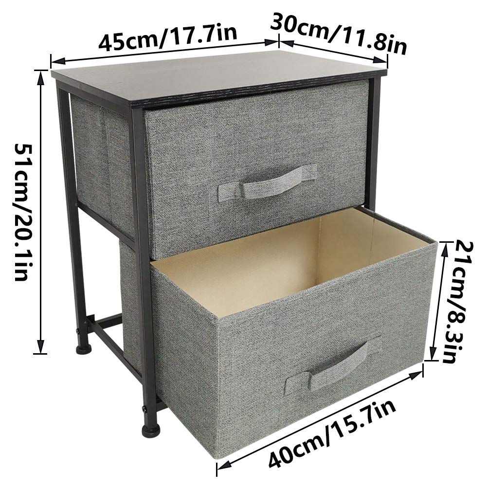 KKTONER Comodino In Tessuto Con 2 Cassetti – Armadietto Portaoggetti Per Camera Da Letto, Struttura In Acciaio, Grigio, 56x38x9cm - 4