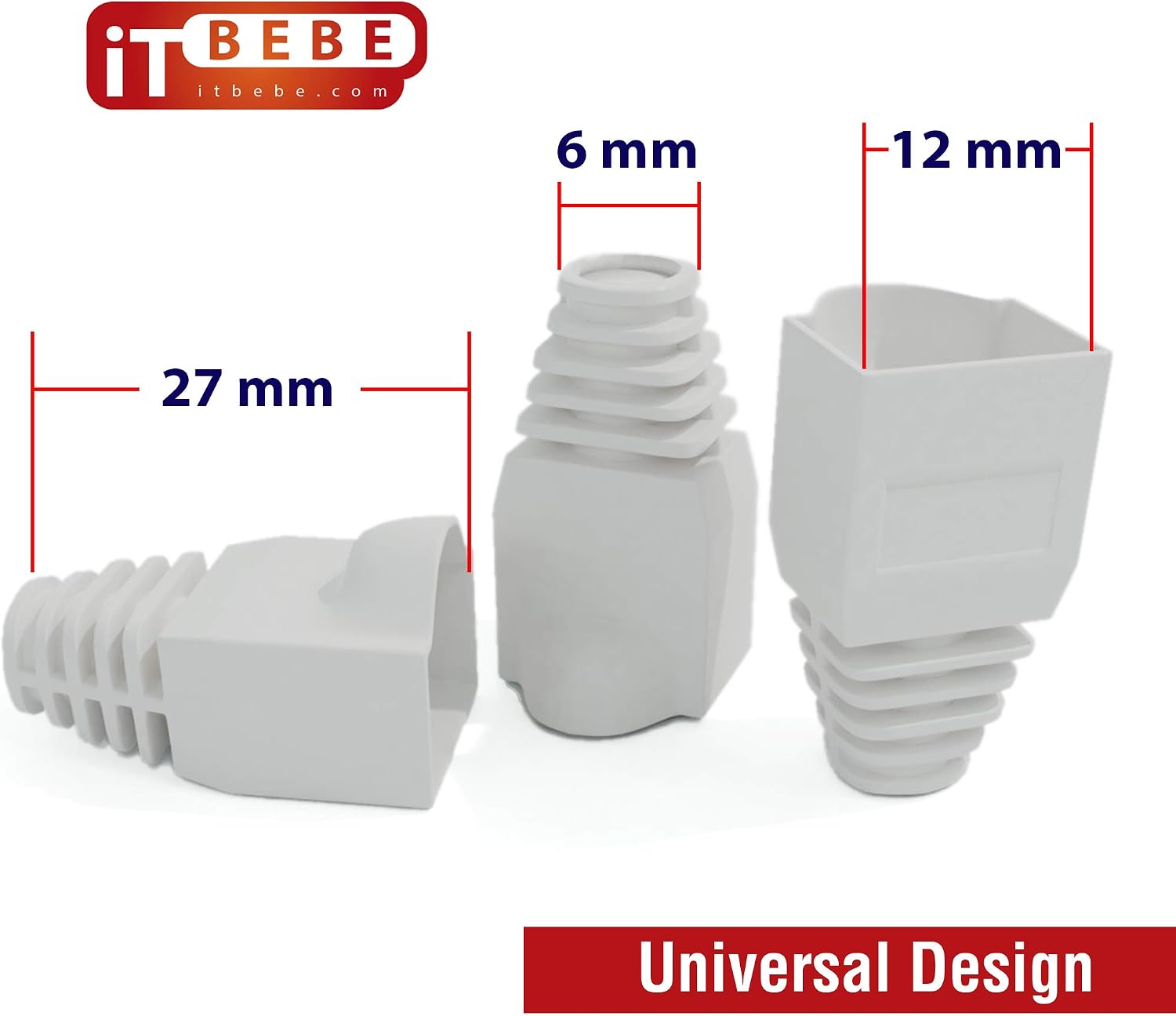 ITBEBE 30/30 RJ45 Cat6 Pass Through Connectors for 24 AWG Cables - 30 Cat6 Passthrough Connector Ends and 30 RJ45 Connectors White Strain Relief Boots for Clean, snag-Free ethernet Patch Cord