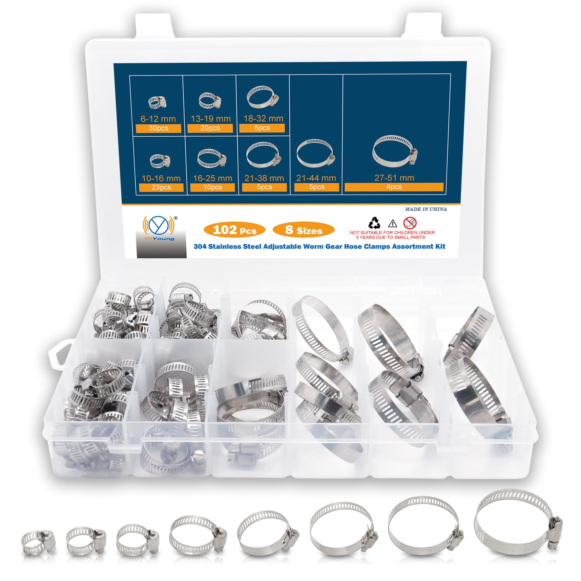 Colliers de serrage pour tuyau d'arrosage et conduites d'eau domestiques DIYoung 102pcs