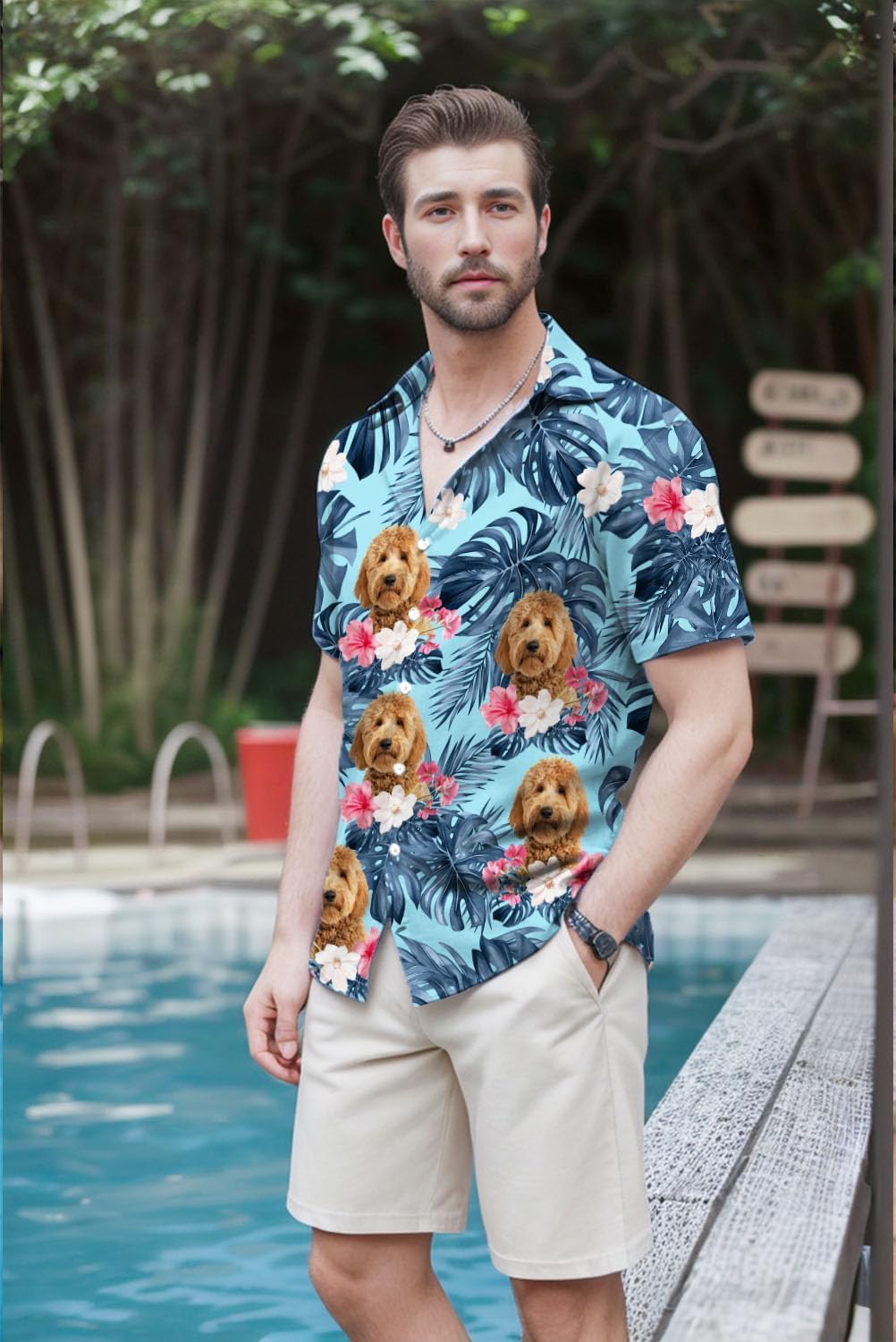 Goldendoodle Hawaiian Shirts for Men,Button Down Beach Casual Shirtss