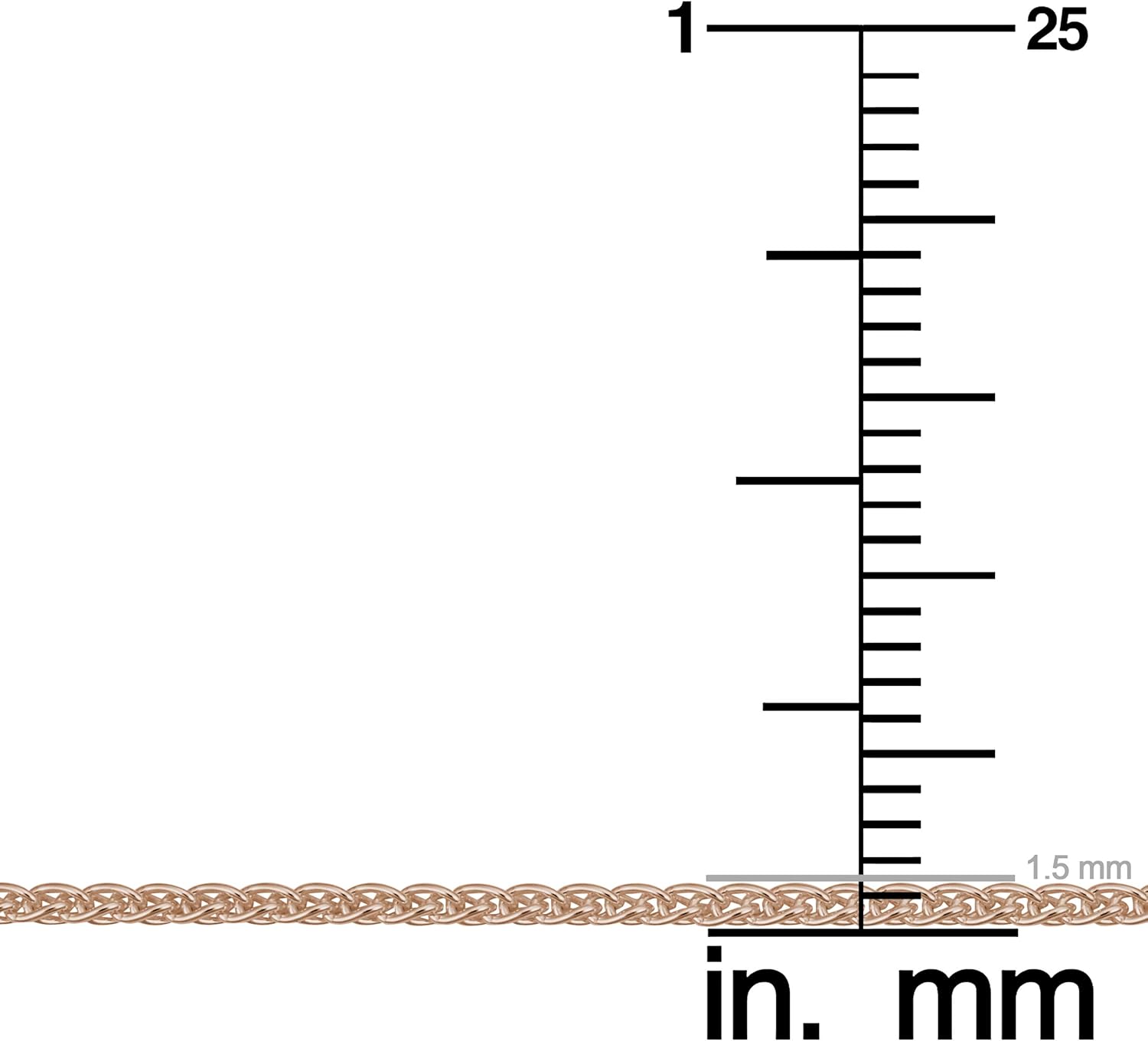 Kooljewelry Rose Gold Plated Sterling Silver Round Wheat Chain Necklace (1.5 mm)