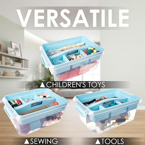 Miniatura 6 de Caja de almacenamiento de plástico de 20 QT con bandeja extraíble, organizadores de manualidades portátiles y contenedores de almacenamiento con