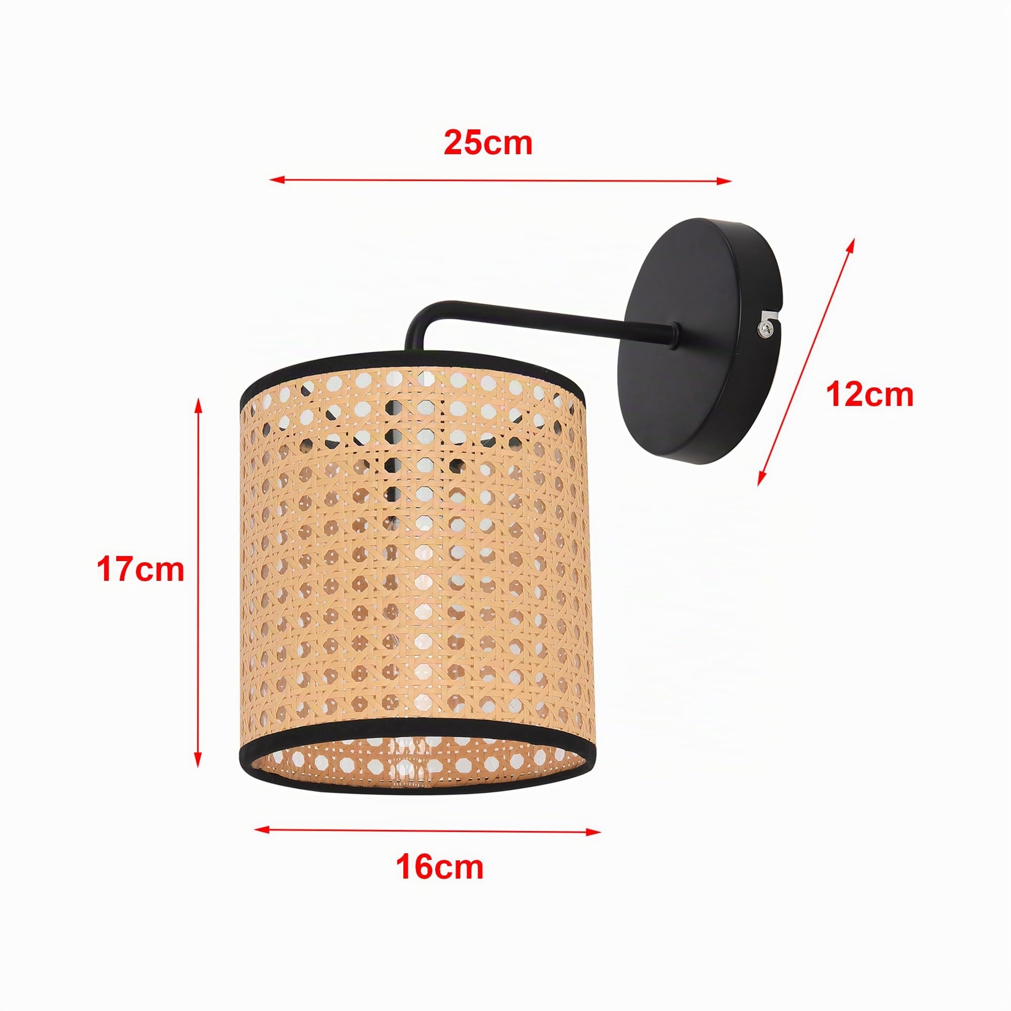 lux.pro Lámpara de Pared Aplique para Escaleras Sala Pasillos Hoteles Pantalla de Ratán 1x E14 40W Metal Plástico 25 x Ø 16 cm - Negro y Beige