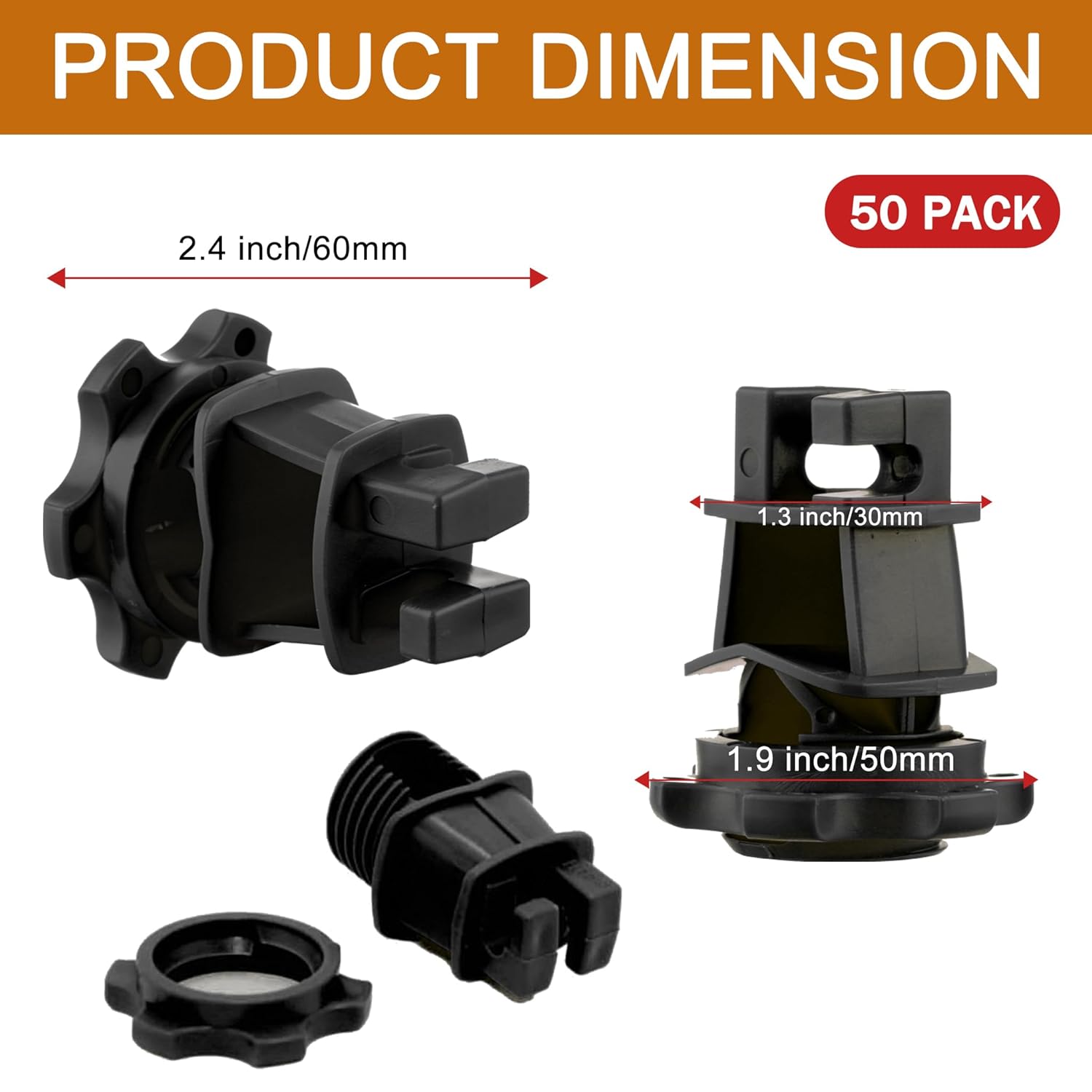 50 PCS Electric Fence Insulators - Screw Mount Round Post Clips, Durable Wire Holders for Farm and Pet Fences - Black
