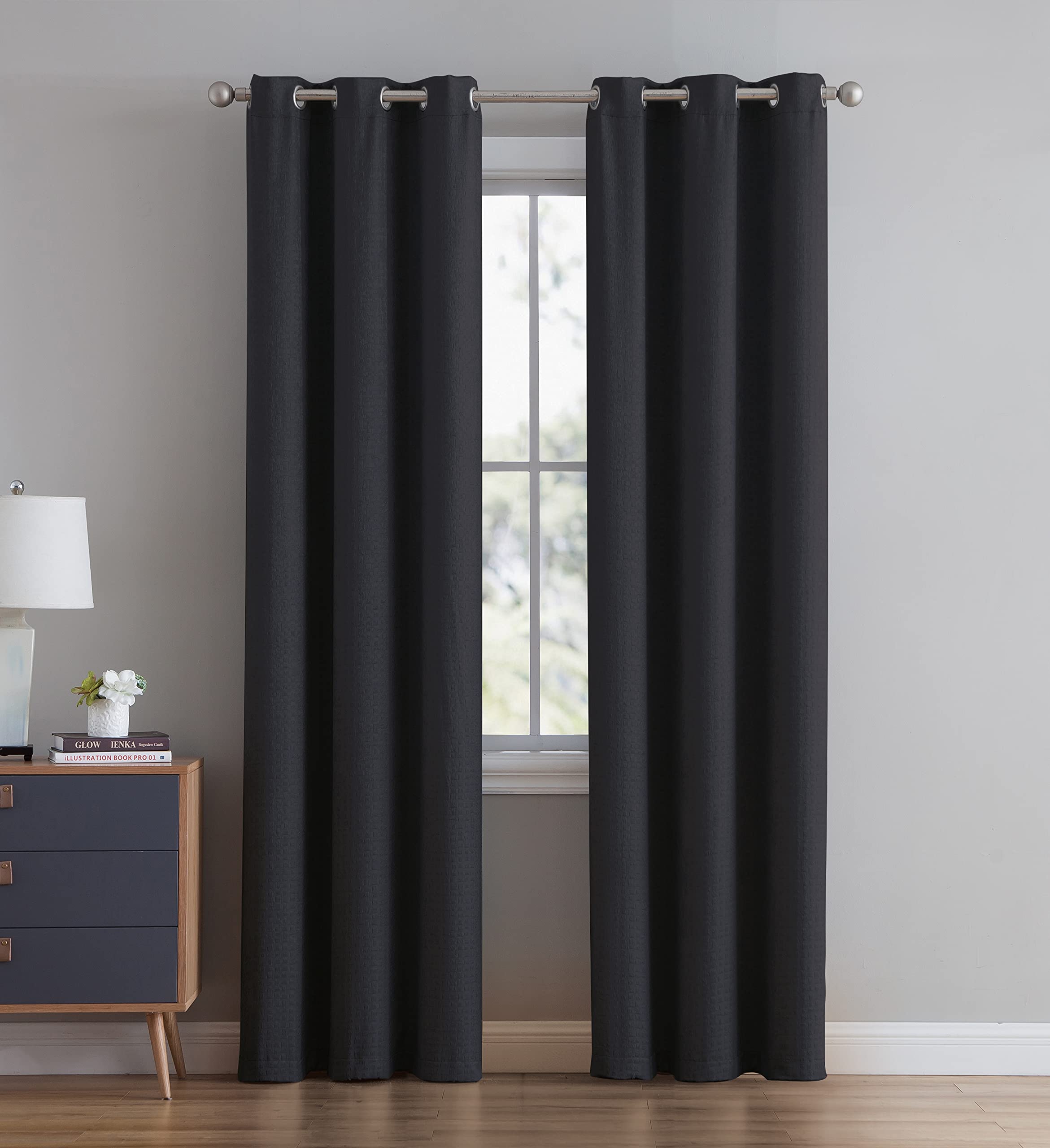 ABABY.COMABABY.COM Bethany Basketweave Blackout Panel Pair 76x84-Black, Black