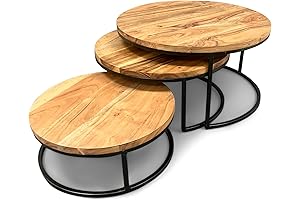 India Handicrafts Nested Hide Away Acacia Wood Metal Dining Table