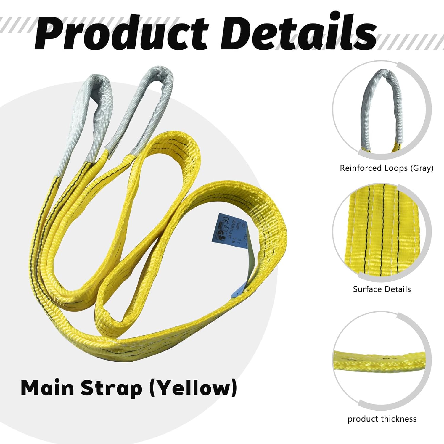 2-Pack 3"×6.5ft Industrial Lifting Sling, Heavy-Duty Polyester Webbing Sling, 6600 lbs Capacity, 5:1 Safety Factor, Eye-to-Eye Rigging Sling for Crane, Hoist & Machinery - Image 3