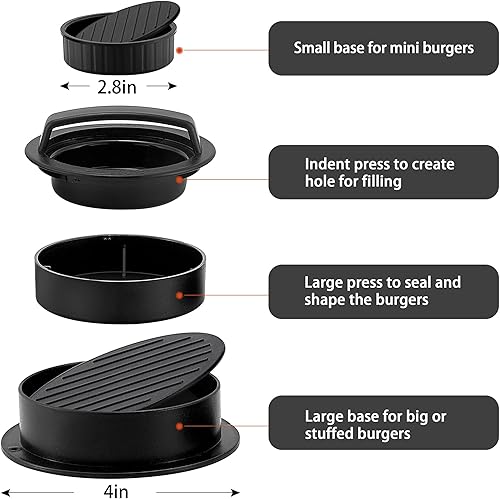 Miniatura 5 de Leonyo Juego de prensa de hamburguesas de hierro fundido, triturador de hamburguesas resistente con molde para hacer hamburguesas, ablandador de
