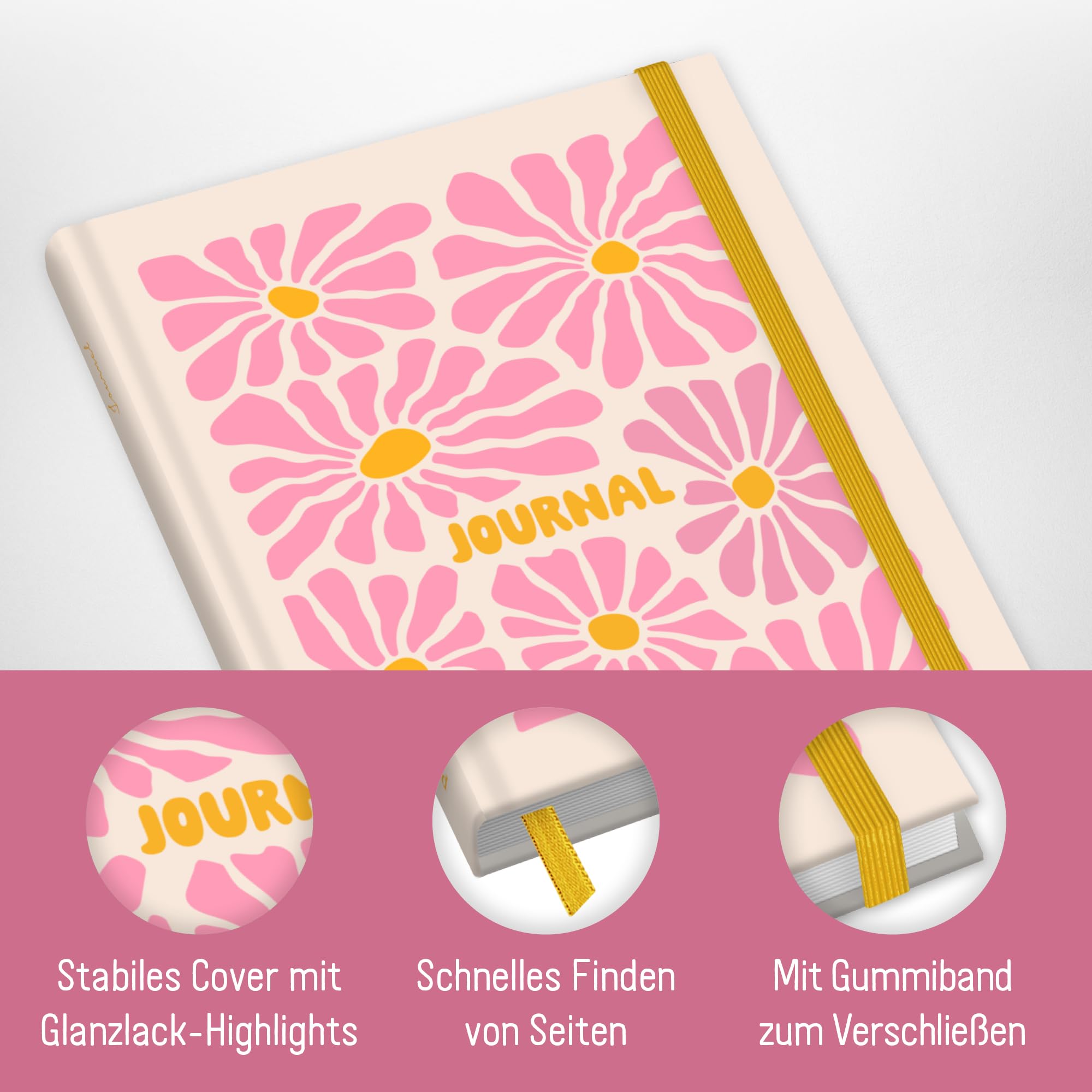Häfft paper&you® dotted Journal A5 – notes w kropki „Pink Flowers” | 156 ponumerowanych stron w kropki, gumka i zakładka – do prowadzenia pamiętnika, szkiców, list i kreatywnych notatek