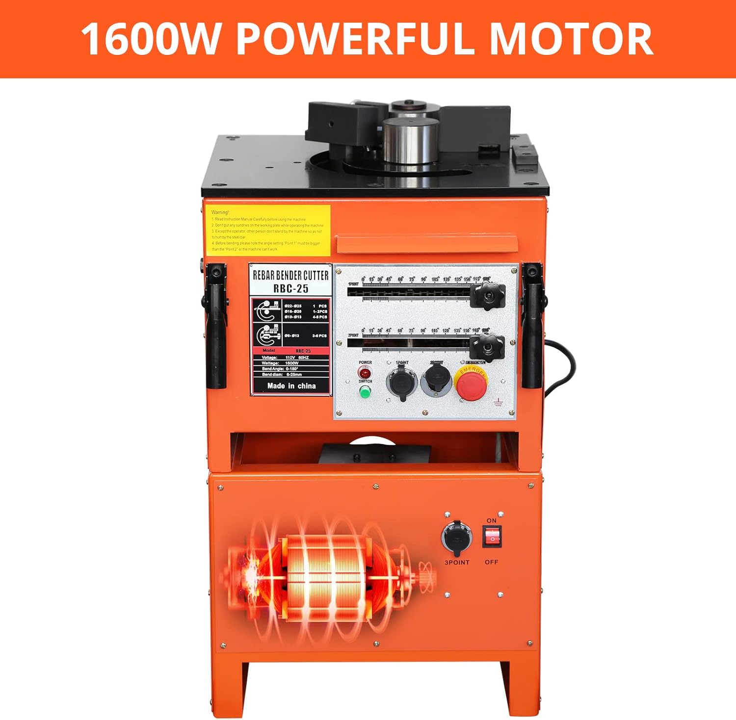 Electric Rebar Bender & Cutter Machine Rebar Steel Bender 1''/25 mm Max Rebar Diameter, Bending Machine For Bending Rebar, Steel Bar, Steel Rod (1600W Rebar Bender and Cutter)