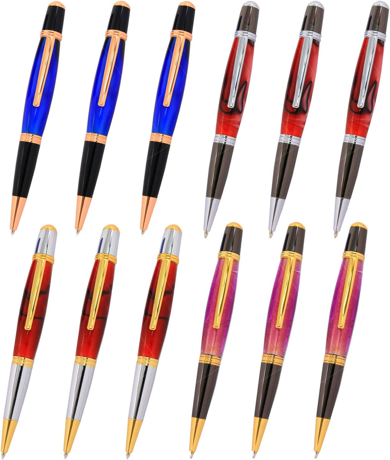 Legacy Woodturning Viceroy Pen Kit, 12 Piece Variety Pack with Gold, Chome, Copper Finishes, Includes 3 each of Gold and Chrome, Gold and Gun Metal, Chrome and Gun Metal, Copper and Black Chrome