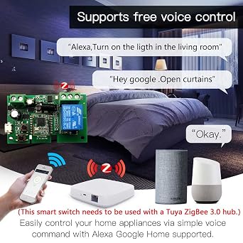 Tuya Zigbee 1 Channel Smart Relay Module USB5V 7-32V Micro Switch with 433MHz RF Remote Control Light Switch Compatible with Alexa Google Home (Requires ZigBee Hub)