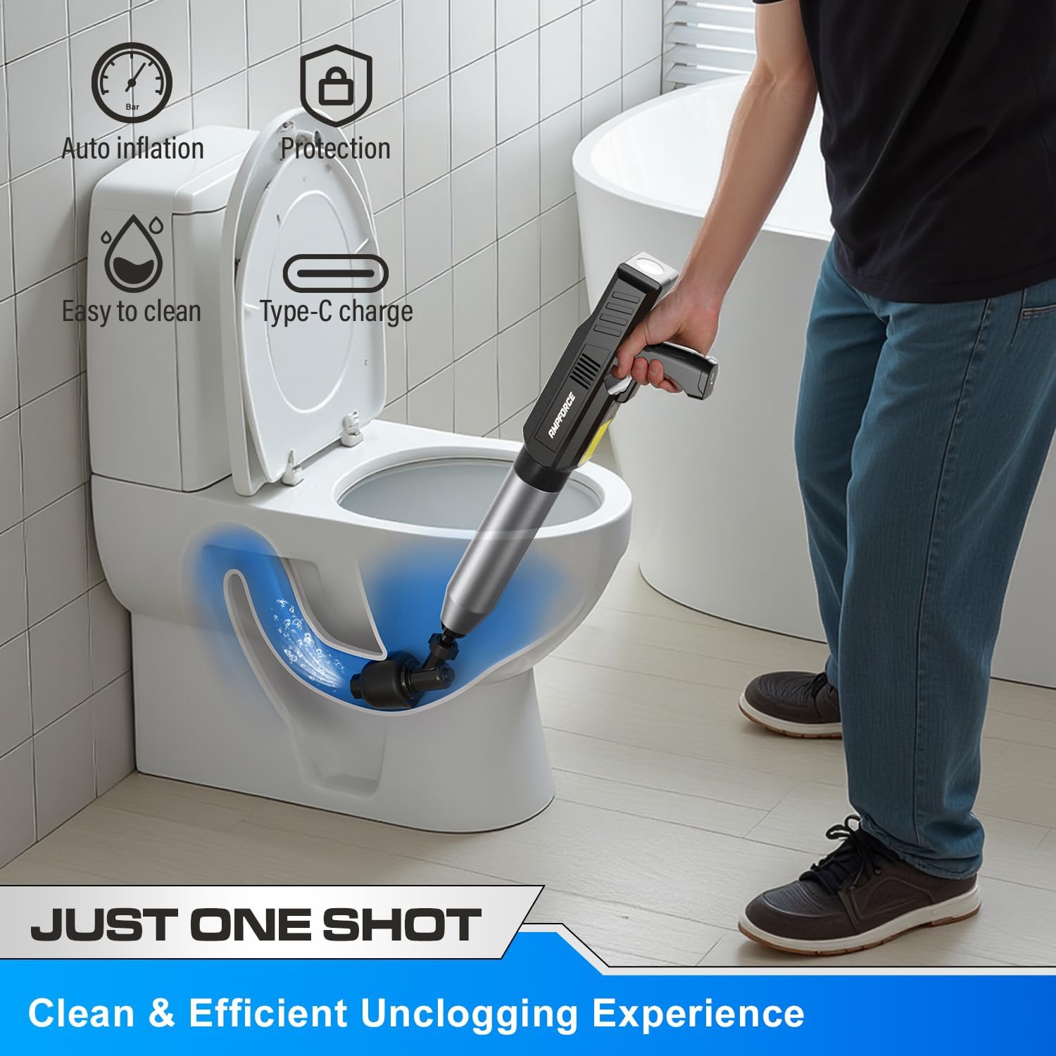 ‌Electric Toilet Plunger for Bathroom, High-Pressure Air Plunger, Heavy-Duty Clog Remover for Toilets, Toilet Drain Unclogger (Ink Black)