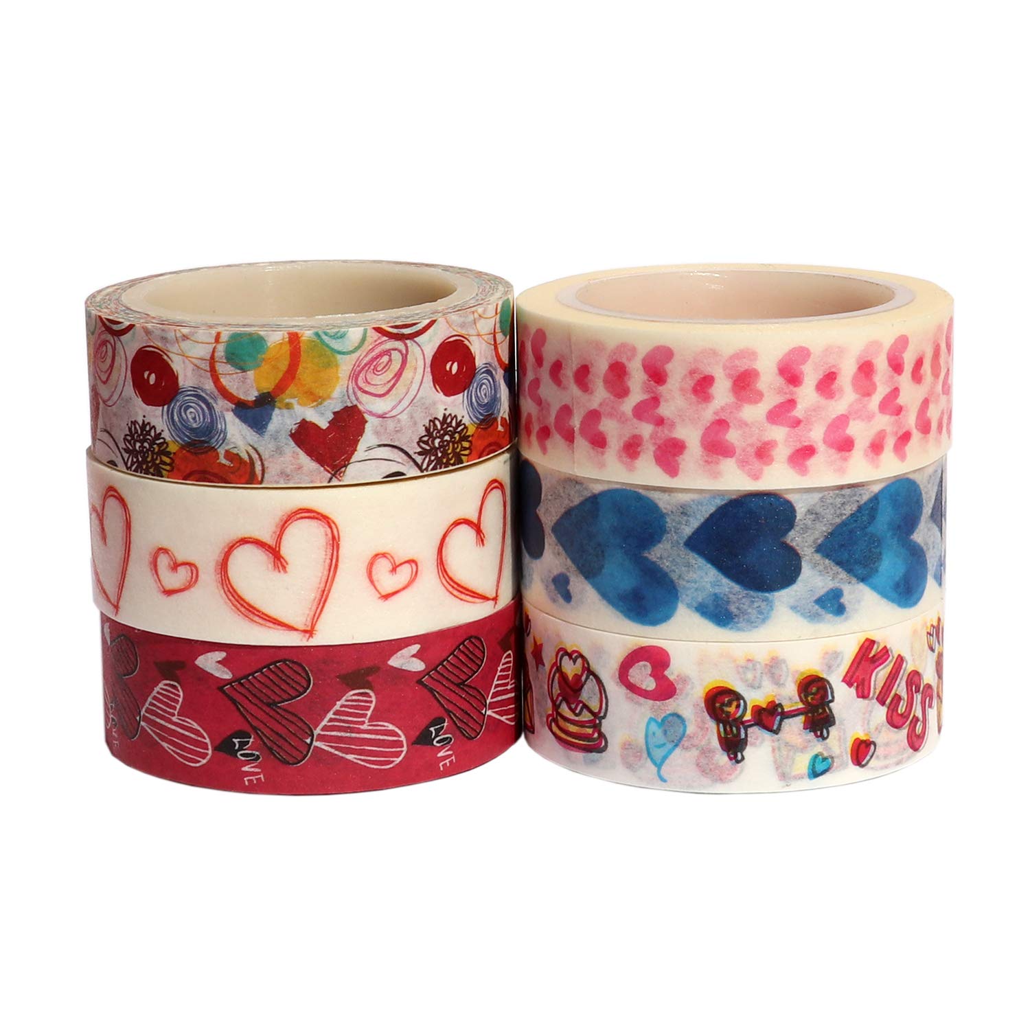 6 Rollen Washi-Tape mit Herz-Motiv, süßes Herz, Washi-Klebeband, 0,6 x 7,3 m, dekoratives Washi-Tape für Scrapbook, Valentinstag, Hochzeit, Jahrestag, Geschenkverpackung.