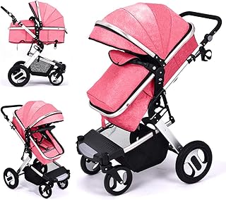RUXGU - Cochecito de bebé 2 en 1 con sistema de viaje plegable y ligero, sistema de seguridad para recién nacidos con cubierta de lluvia y bolsa para mamá (rosa)