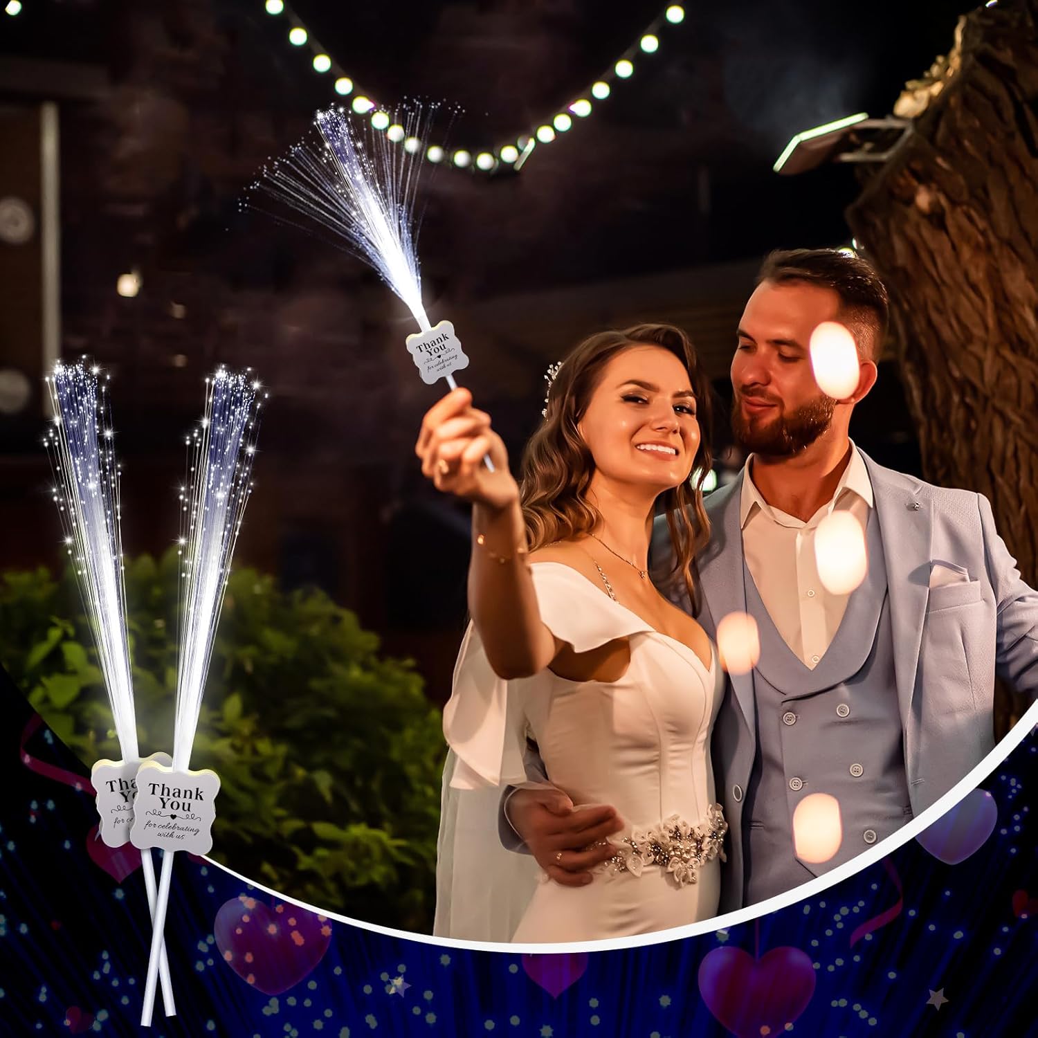 100 Pcs White Wedding Light up Sticks LED Sparklers Thank You Fiber Optic Glow Wands with 3 Mode for Send off Reception Valentines Birthday Carnival Party Supplies Favors Dance Floor Props