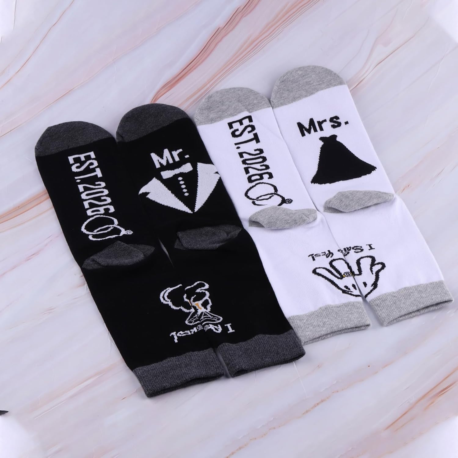 CMNIM Mr And Mrs Est 2026 Couples Socks Set Wedding Gift I Asked I Said Yes Future Mr and Mrs Gifts Newlyweds Engagement Gift - Image 2