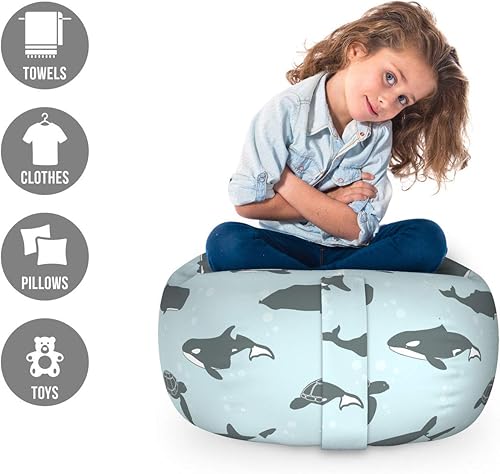Miniatura 2 de Lunarable Orca - Silla de almacenamiento para juguetes, patrón continuo de ballena, tiburón y tortuga, burbujas de animales acuáticos, organizador
