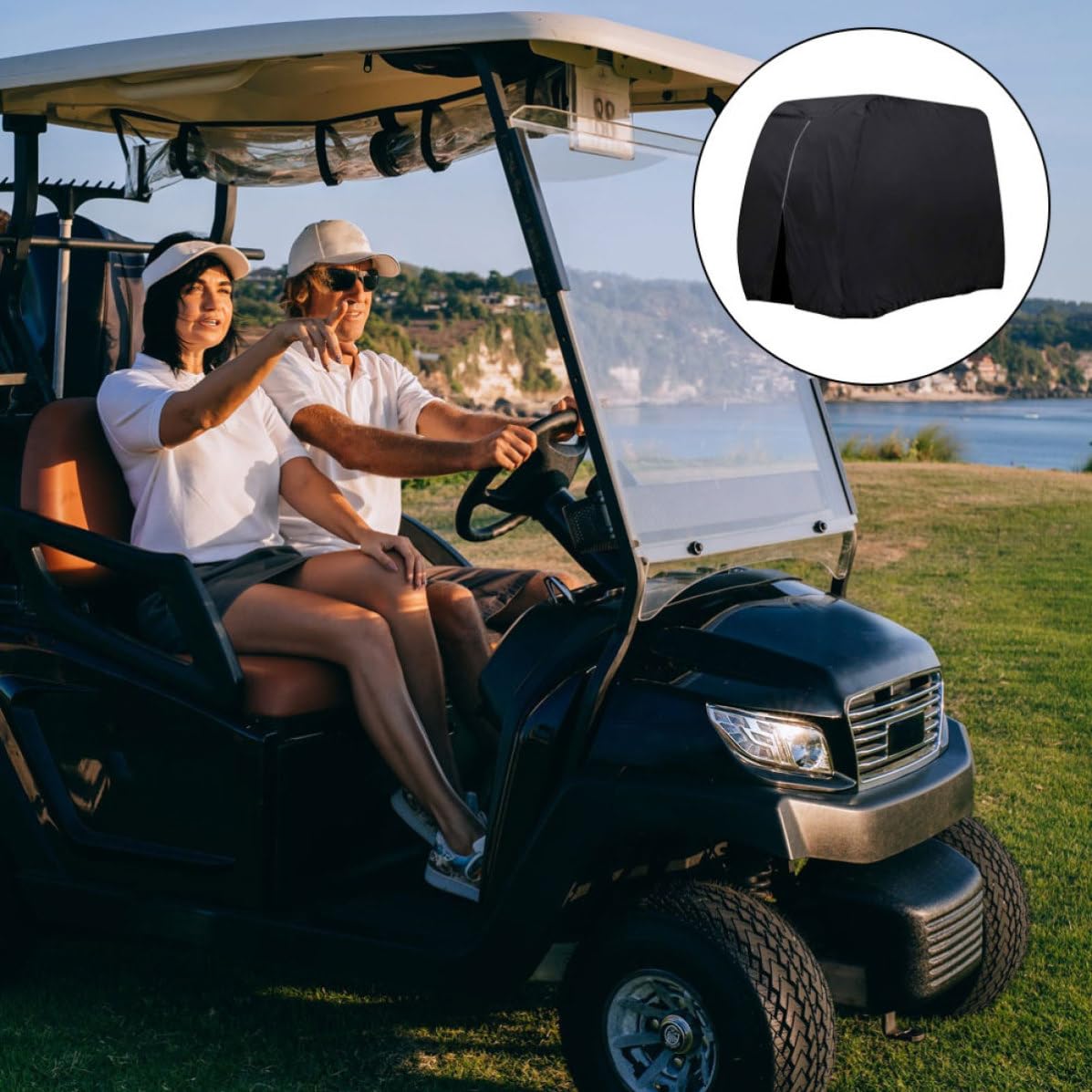 GLEAVI Copertura 275x122x168 e Pratica Golf Oxford per Carrello Nero Comoda, Protezione Contro Polvere e Sole Dimensioni Cm per Uso Esterno