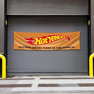felizer Felizer Hot Wheels Banner Flag (2x8ft,Anti-fade Poly,150D ) Double Stitched Tapestry with Two Brass Grommets For Garage/Man Cave/Dorm/Room