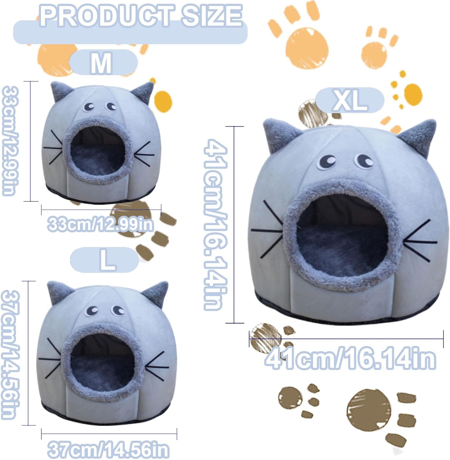 Cat Beds for Indoor Cats, Small Cat House, Washable Cat Bed Cave House Cozy Cat Hideout, Cat Tent Cat Sofa with Cushion Pillow, for Cats or Small Dogs/Puppy/Kitty/Kitten/Rabbit ( Color : Gray , Size :
