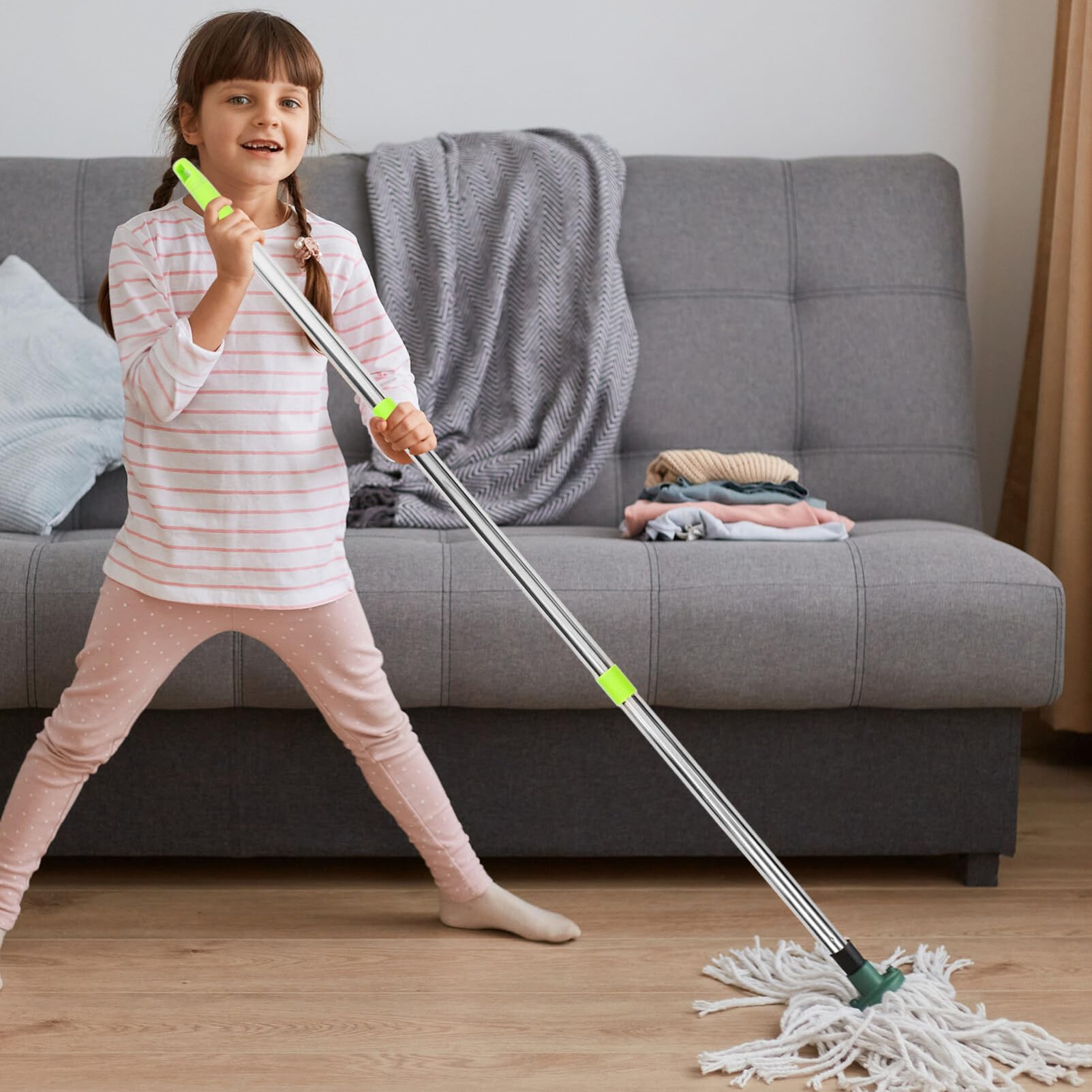 Manche De Vadrouille Remplacement 113.5cm En Acier Inoxydable - Compatible Têtes De Balai Universelles