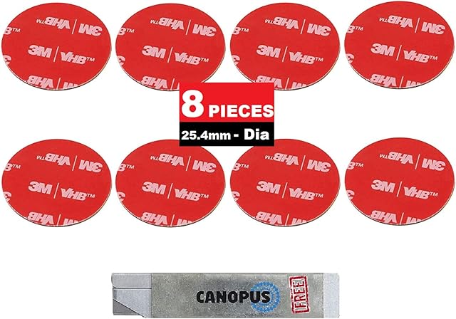 CANOPUS 3M VHB Pads Heavy Duty 5952 (25,4 mm Dia, 8-PCs), Waterproof 3M Double Sided Pads, Heavy Duty Mounting Pads, 3M Sticky Pads, Adhesive Pads for Home Decor, Indoor and Outdoor Use