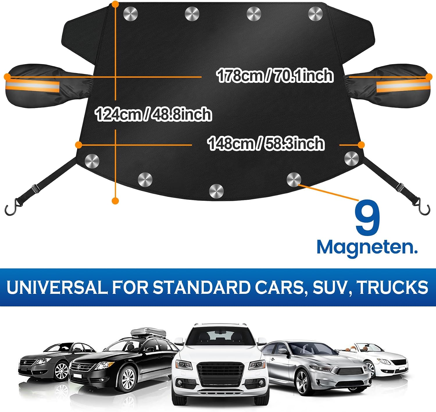 Car Windshield Cover, 2024 Upgrade Car Windshield Cover for Ice and Snow with Side Mirror and Hook,Heavy Duty 600D Oxford Fabric Windshield Snow Cover for Cars,Winter Frost Hail Protector for Most Car