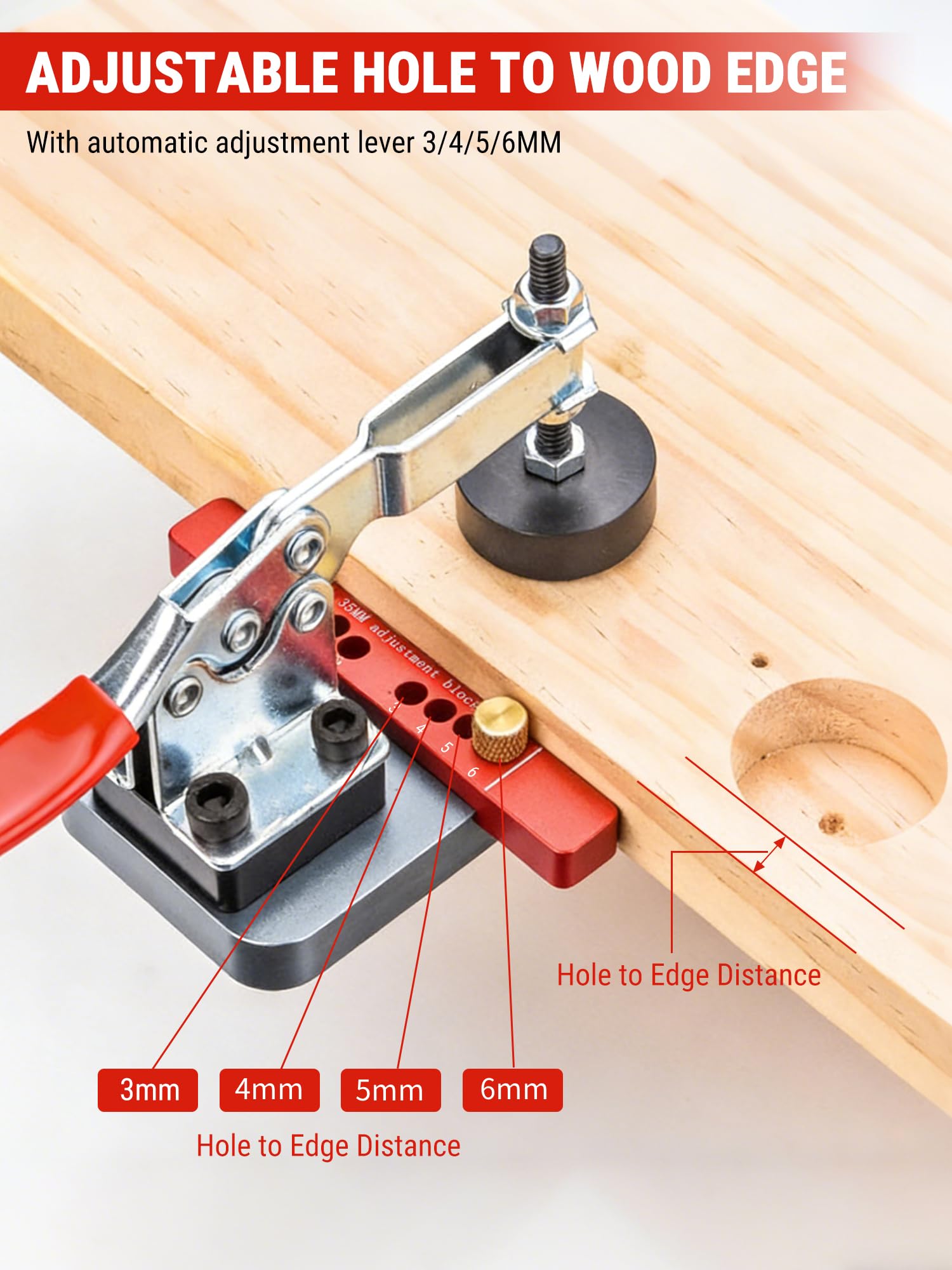 VOBOR Gabarit de Percage Charniere 35mm, Bloc de Positionnement 3-6 mm, Guide de Percage Dissimulé en Métal, Localisateur de Poinçon de Armoire, pour le Travail du Bois de Bricolage