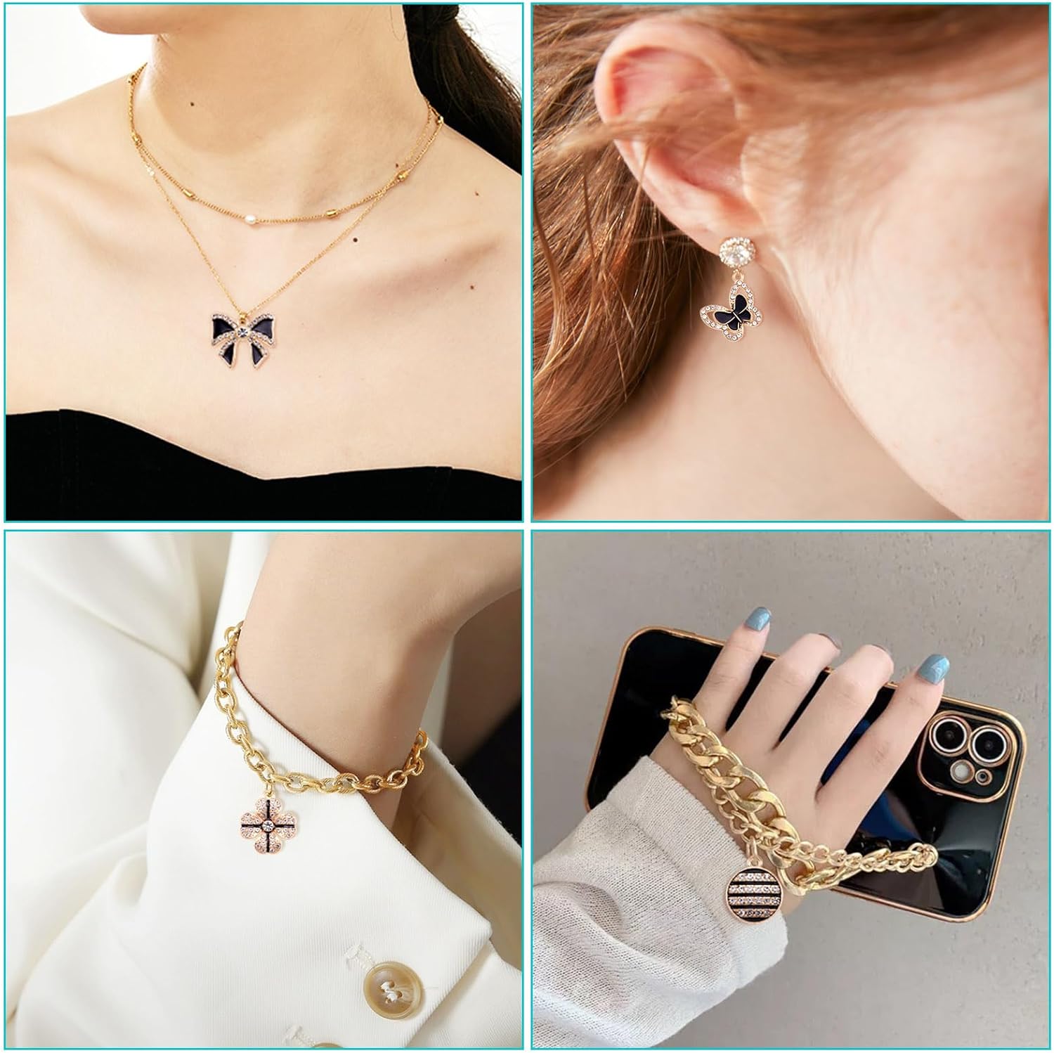 Craftdady Crystal Rhinestone Pendants Butterfly Heart Rhombus Bowknot Earring Charms Alloy Enamel Metal Pendants Light Gold Bracelet Charms for DIY Craft Necklace Jewelry Making - Image 5