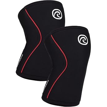 Rehband Knee Support for Strength Sports & Fitness - Knee Support 7mm Neoprene Flexible and Non-Slip Knee Sleeve for Men and Women Color Black/Red 1 Pair Size L