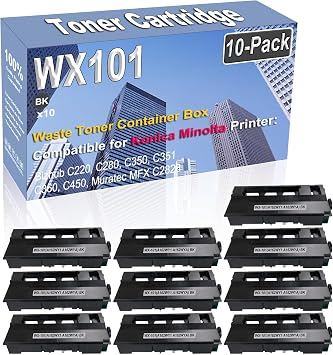 صندوق حاوية حبر النفايات WX101 WX-101 A162WY1 A162WYA عالي السعة ومتوافق مع 10 عبوات للاستخدام مع خرطوشة حبر Konica Minolta Bizhub C220 C280 C350 C351 C360 C450 Muratec MFX C2828 باللون الأسود