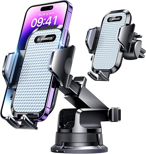 VANMASS - Soporte universal para teléfono para automóvil, con ventosa superventosa, soporte para teléfono, manos libres, parabrisas y ventilación,