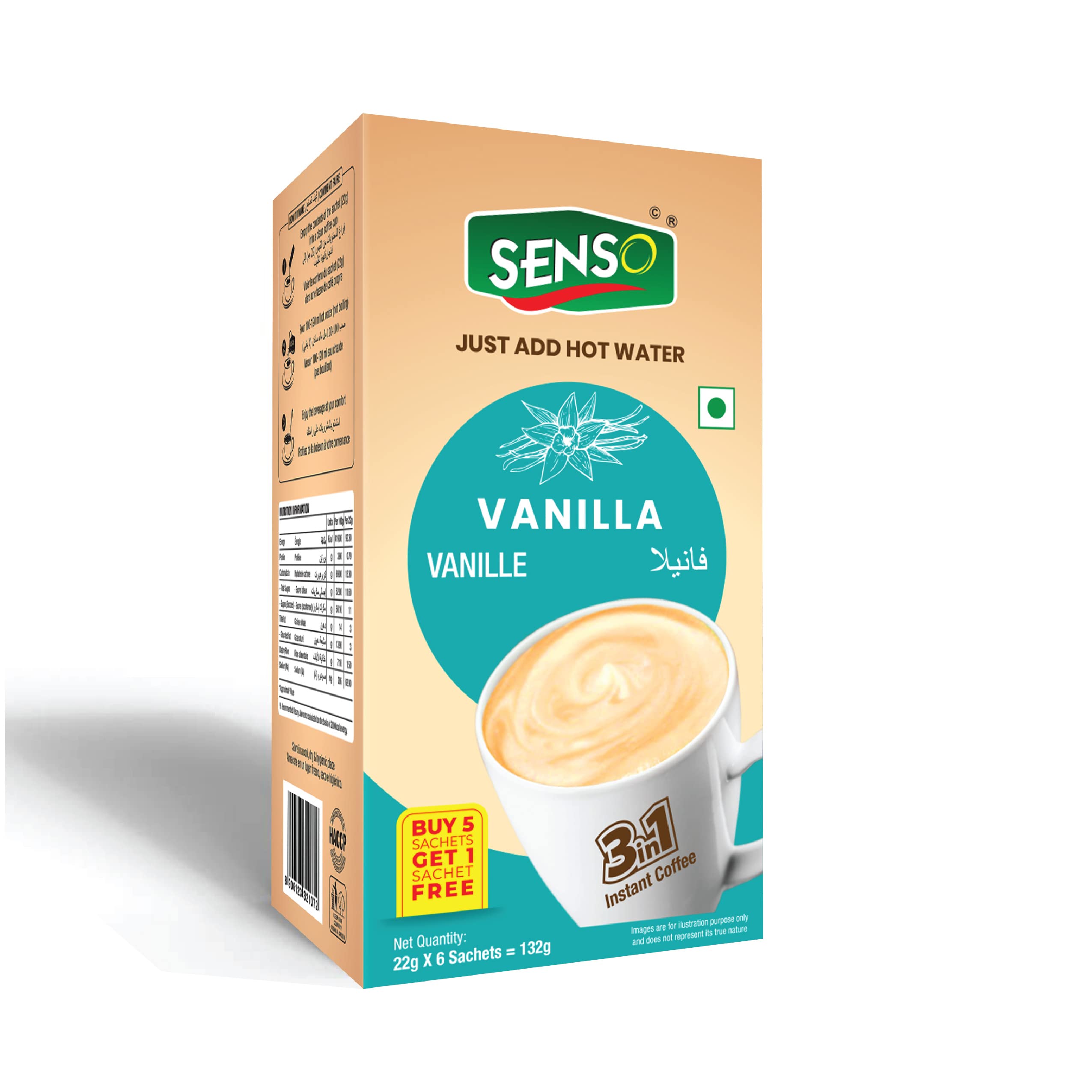 SENSO Instant Vanilla Coffee Premix | Hot & Cold Coffee |Premix Readymade Mix Pouch | Easy To Carry | Instant Coffee Powder Premix Sachets (Vanilla) (5+1 Free), Pack Of 1, 170 Gram (B0BRSMJ3Y9) Amazon Price History, Amazon Price Tracker