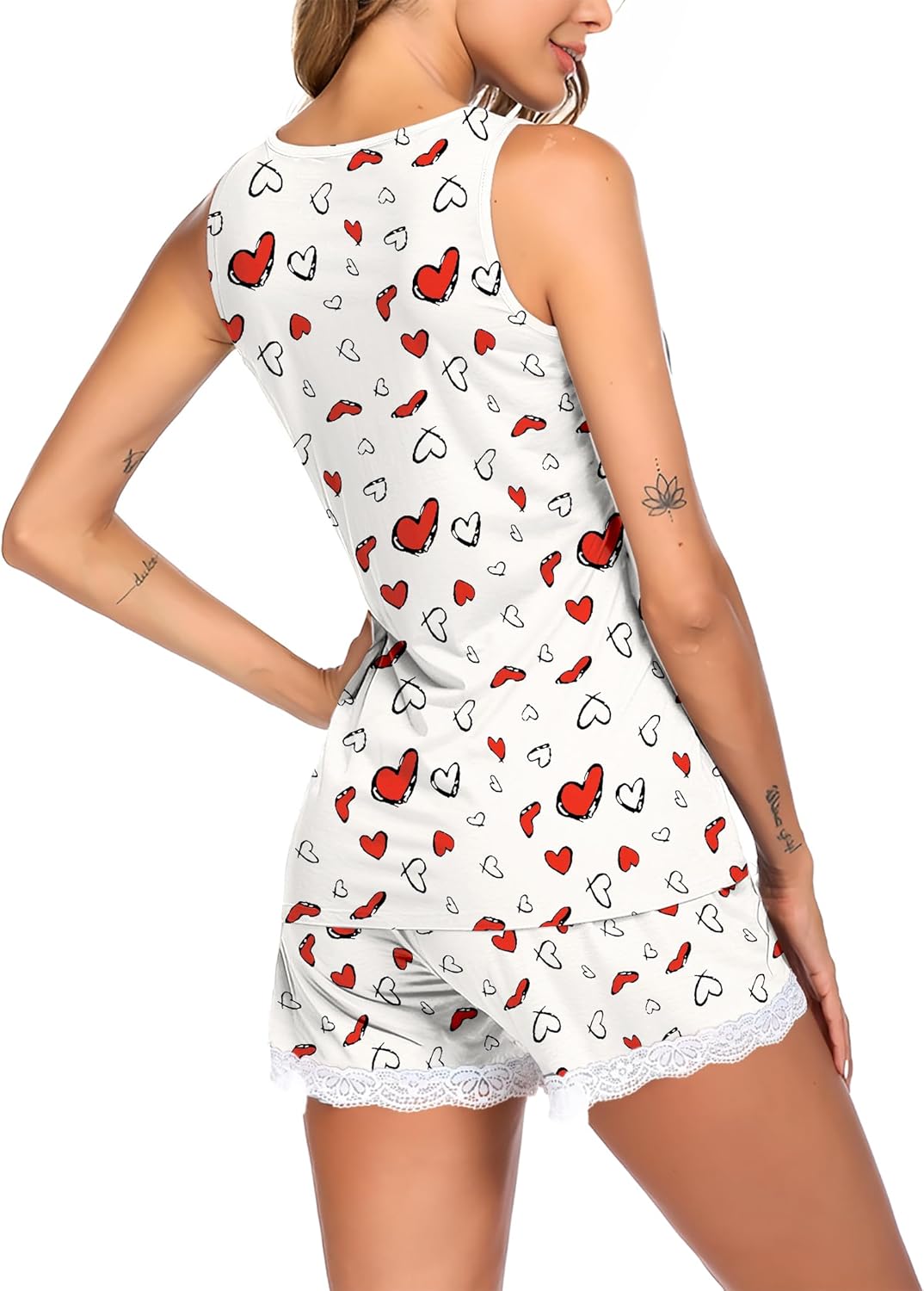 Ekouaer Womens Pajama Sets Sleeveless Tank Top and Shorts Pj Set Lace Hem Sleepwear S-XXXL - Image 4