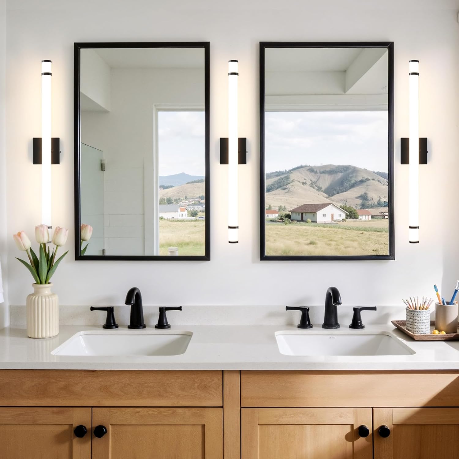 Modern Bathroom Vanity Light 31 Inch Black Bathroom Light Fixtures Over Mirror 19W Dimmable 5CCT LED Vanity Light Bar for Bathroom Mirror Cabinets Bedroom(Built-in Dimmer)