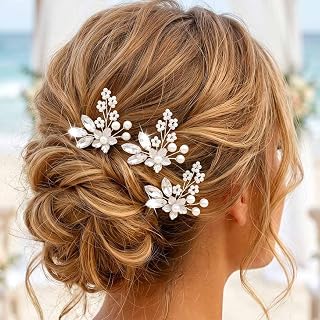 HEREAD Flower Wedding Hair Pins Bridal Accessories for Women(Pack of 3) | Silver Gold and Rose Gold Pearl Bridal Hair Pin Piece Crystal Accessory for Brides