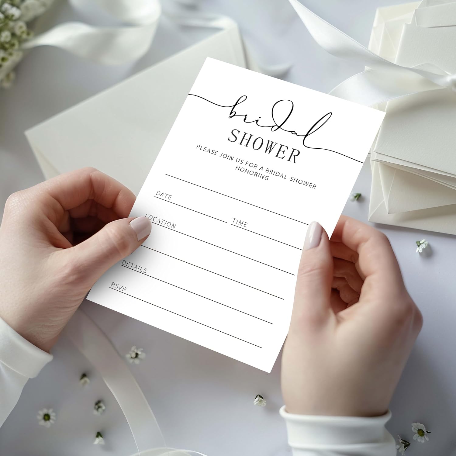 4x6 Minimalist Script Bridal Shower Invitation Set (20 Cards + 20 Envelopes) – Modern Black & White Bridal Shower Invitations for Bride-to-Be.(152)