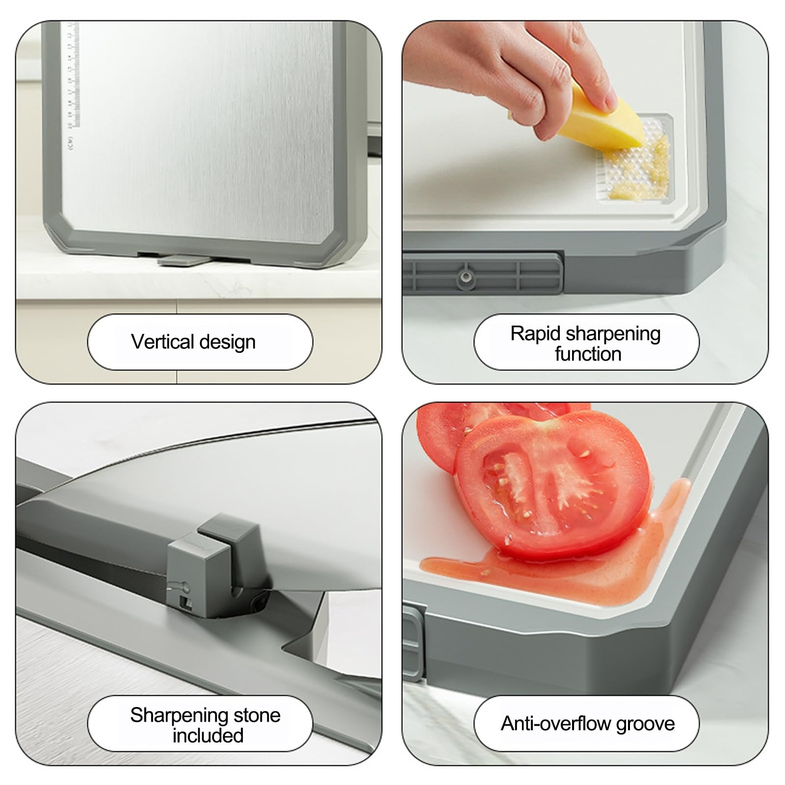 Taglieri in Acciaio Inox, taglieri in Piedi e appesi for la Cucina, Tagliere Antiscivolo Multifunzionale, bifacciale, Pietra affilatrice Ribaltabile con Scala Graduata Facile da Pulire