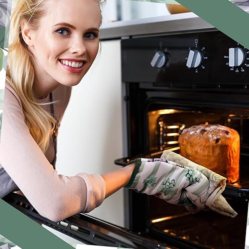 Miniatura 4 de Bencailor Juego de 6 manoplas de cocina para suculentas, juego de 2 toallas de cocina para plantas suculentas, 2 guantes de cocina para horno,