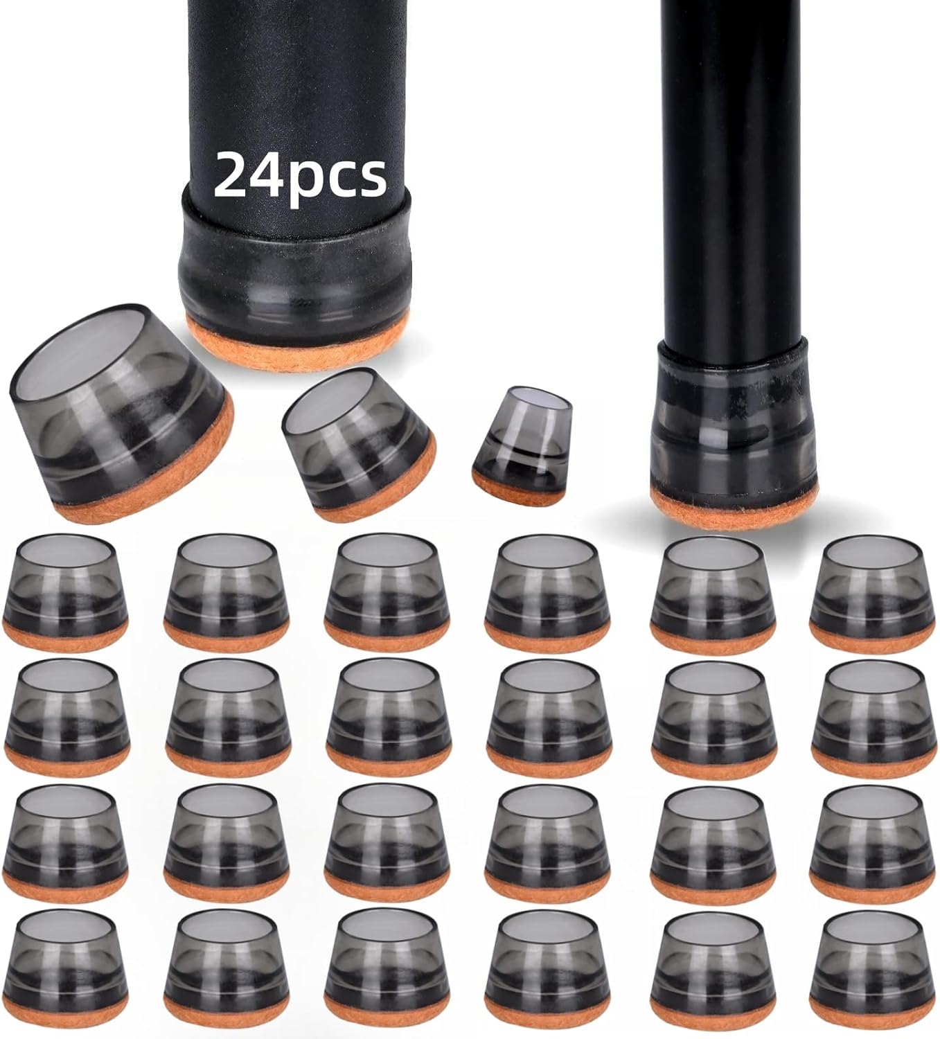 24 Pcs Chair Leg Floor Protectors for Hardwood Floors,Floor Protectors for Furniture Legs,Silicone Chair Leg Protectors Felt,Furniture Pads Protect Your Floors from Scratches and Noise