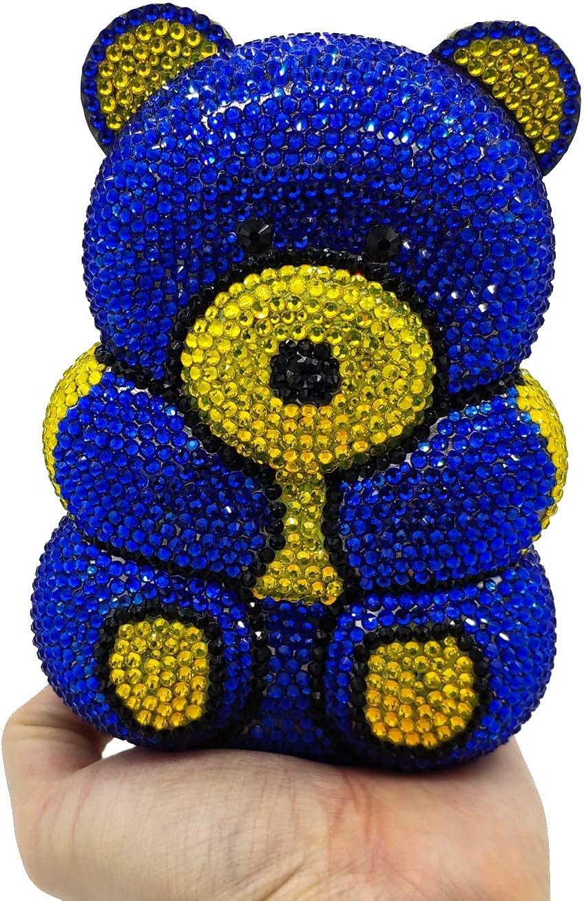 Boutique De FGG Bear Evening Bags and clutches for Women Formal Crystal Clutch Purse Party Animal Rhinestone Handbags,Mini